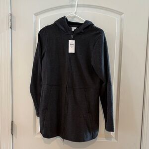 J Jill Charcoal Grey and Black Hooded Zip Jacket - Lightweight Cozy Layer